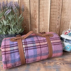 Portable Travel Blanket with Carry Handle Red Tartan