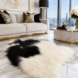 Tapis en peau de mouton noir et blanc, tapis en peau de mouton islandaise naturelle