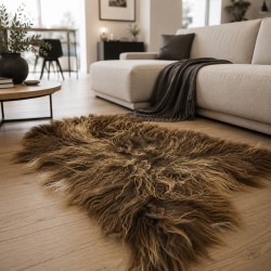 Tapis en peau de mouton islandaise marron, peau de mouton islandaise marron naturelle