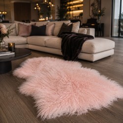 Tapis en peau de mouton tibétain rose pâle | Tapis en peau de mouton à poils bouclés