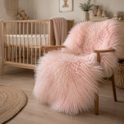 Tapis en peau de mouton tibétain rose pâle | Tapis en peau de mouton à poils bouclés
