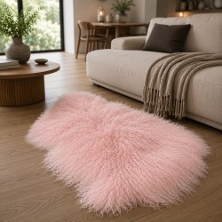 Tapis en peau de mouton tibétain rose pâle | Tapis en peau de mouton à poils bouclés